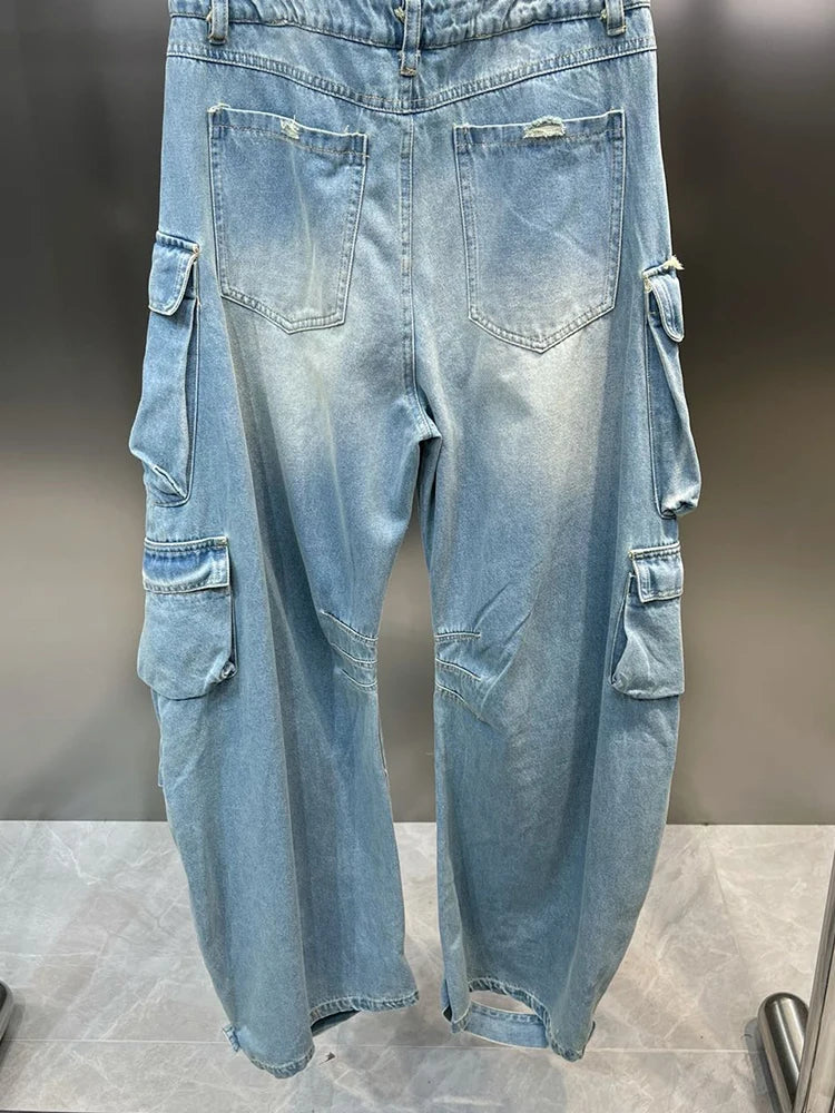 Solid Jumpsuits For Women Strapless Sleeveless High Waist Cargo Pants Summer Jumpsuit Female Fashion Clothing by eprolo