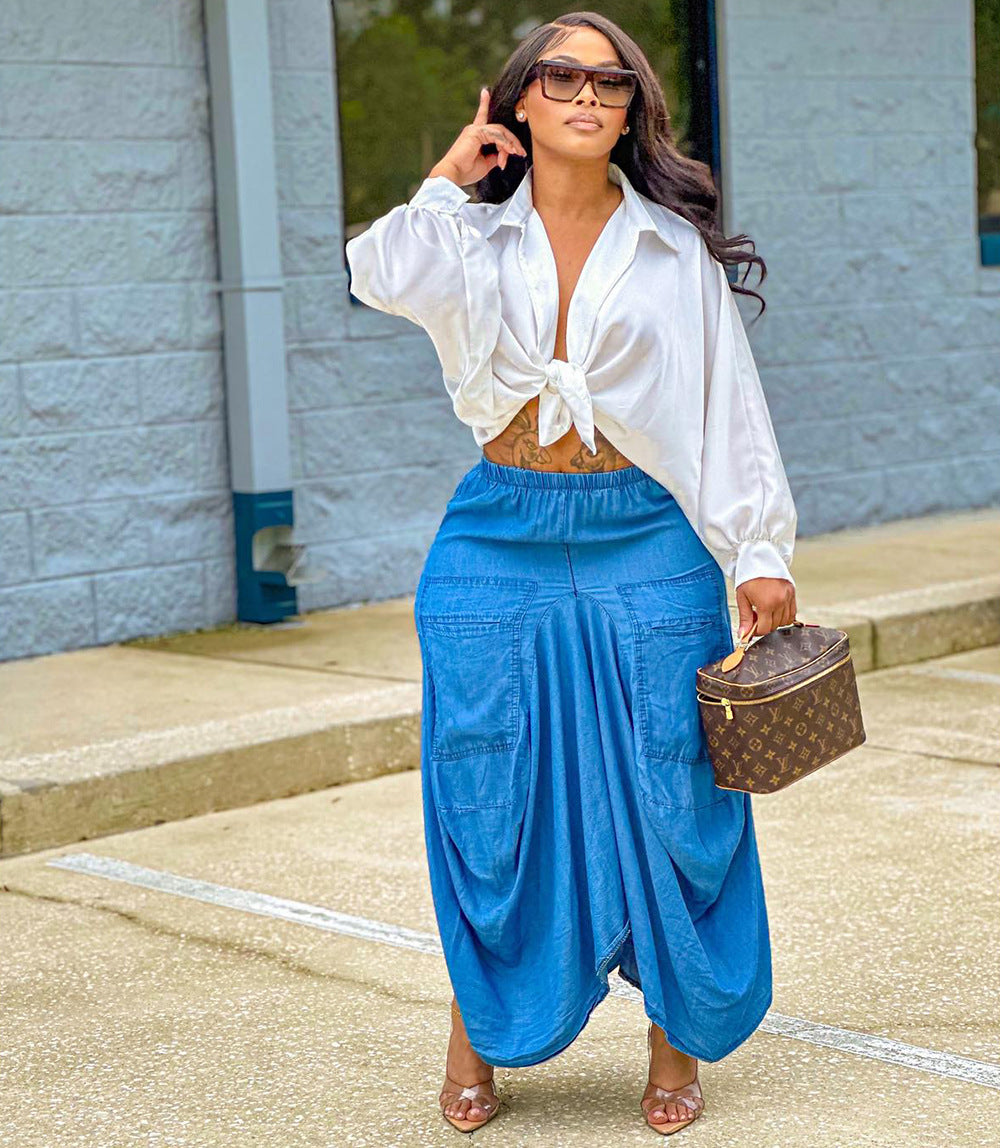 Style Women's Skirt, Casual Street Fashion Irregular Hem with Large Pockets, Ins Trendy Design by eprolo