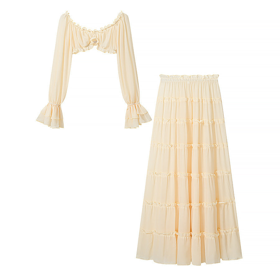 Strapless sexy short top+cake skirt two-piece set by eprolo