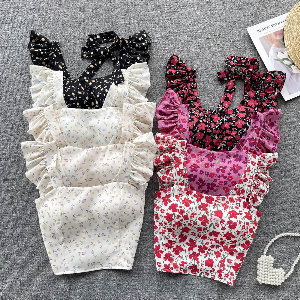 Summer Fresh Slim Fit Short Versatile Holiday Style Strap Top for Womens Unique Sexy Spicy Girls Small Shirt with Chest Pads by eprolo