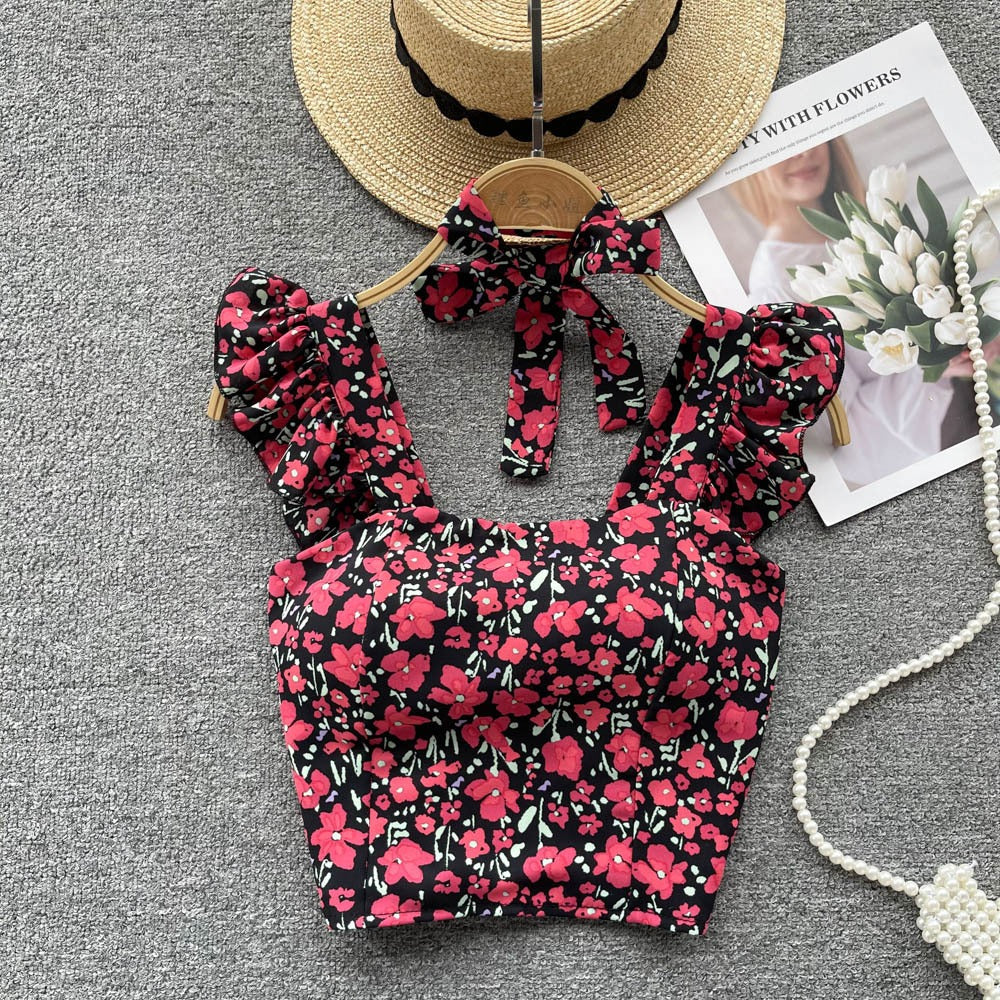 Summer Fresh Slim Fit Short Versatile Holiday Style Strap Top for Womens Unique Sexy Spicy Girls Small Shirt with Chest Pads by eprolo