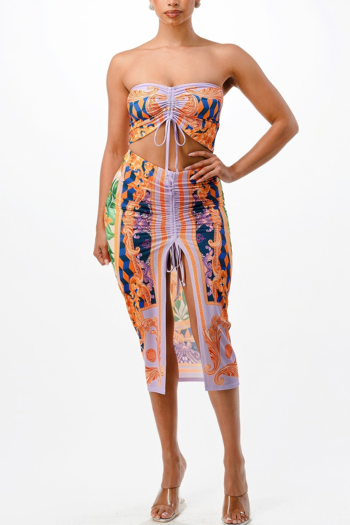 Adjustable Ruching Midi Skirt Set by Royal Closet