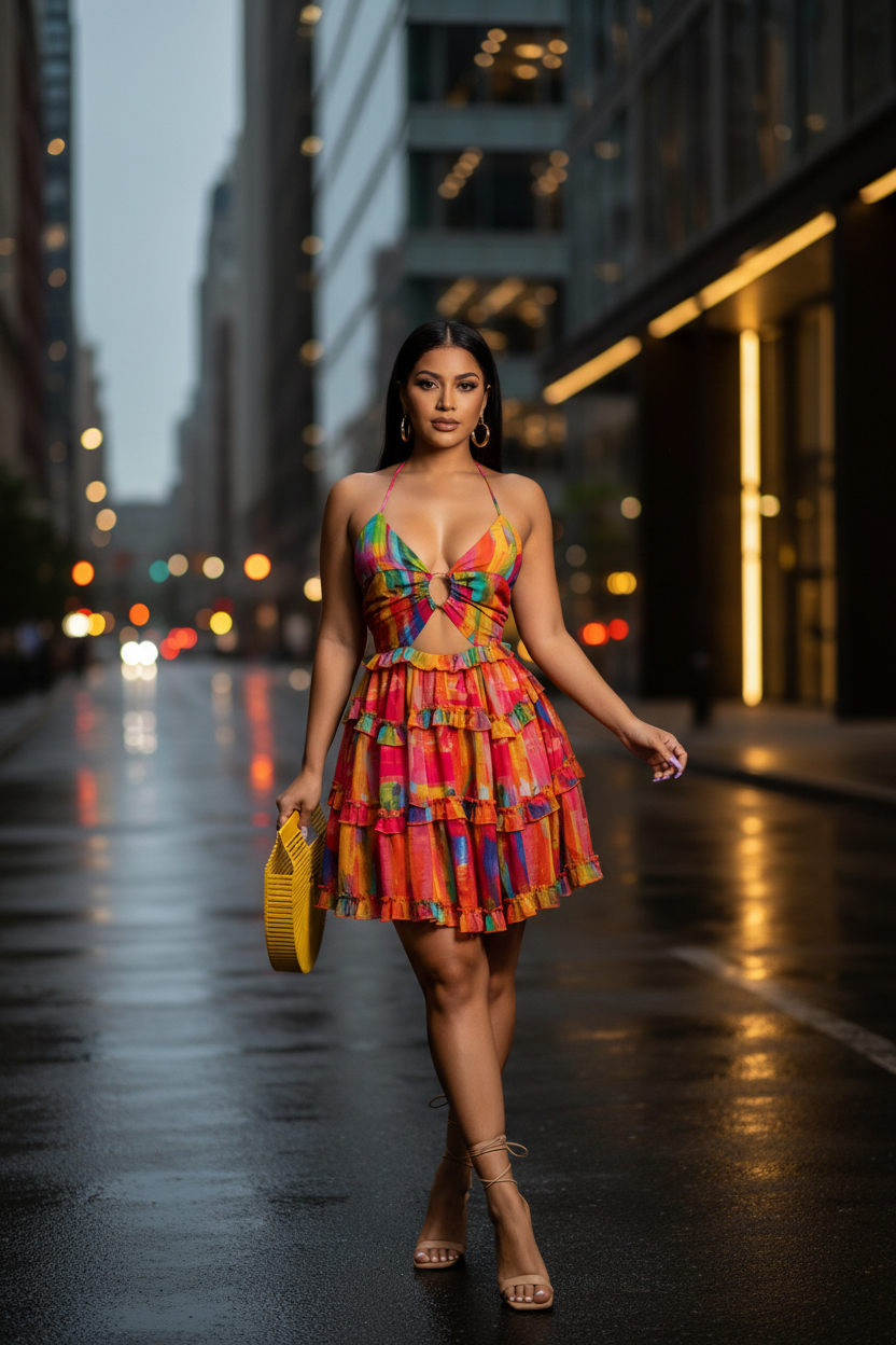 Womens Colorful Print Ruffled Mini Dress by Trendsi