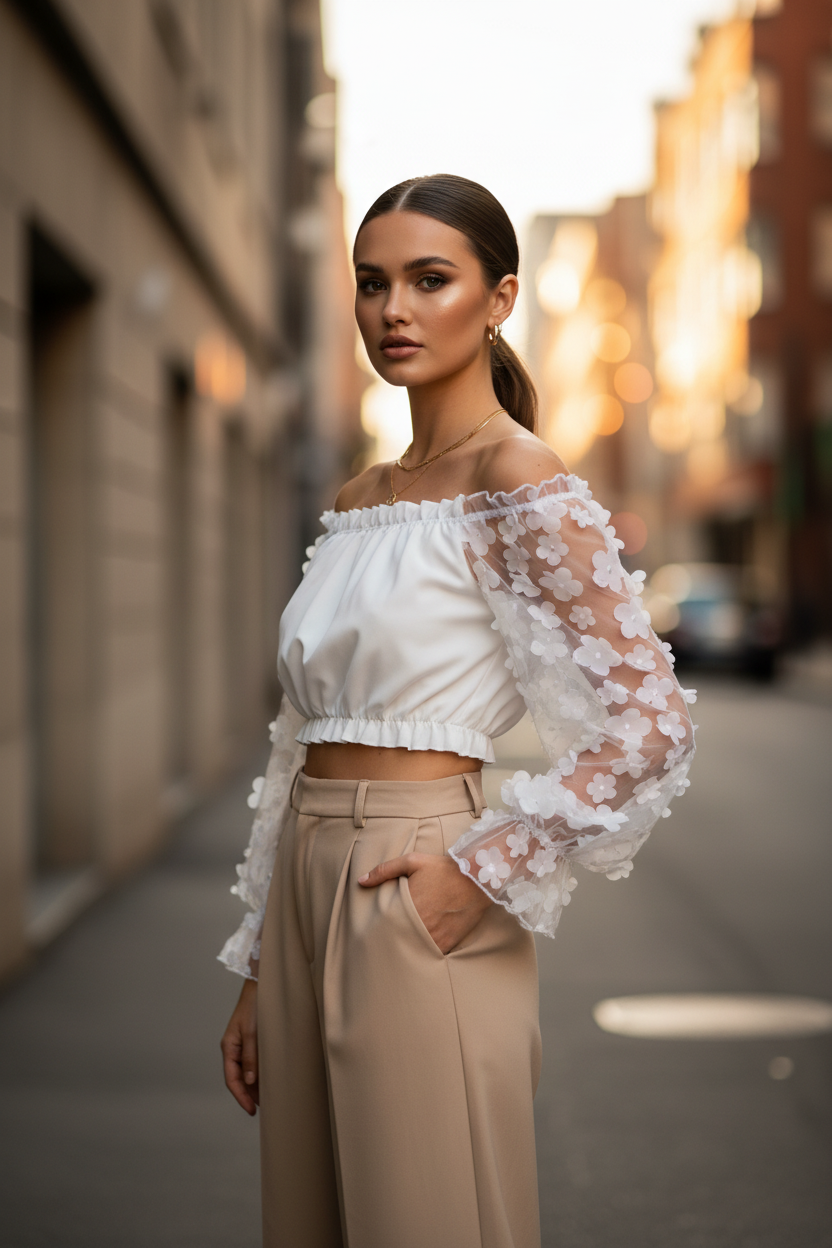 Womens Off Shoulder Chiffon Tops by eprolo