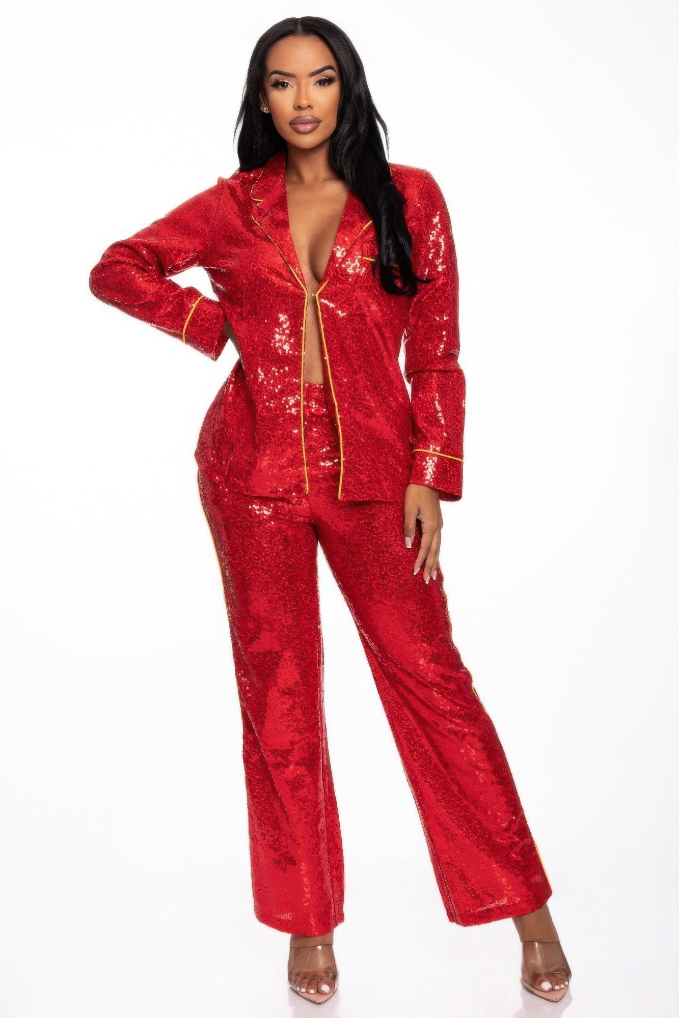 Sequin Collared Two Piece Set by Royal Closet