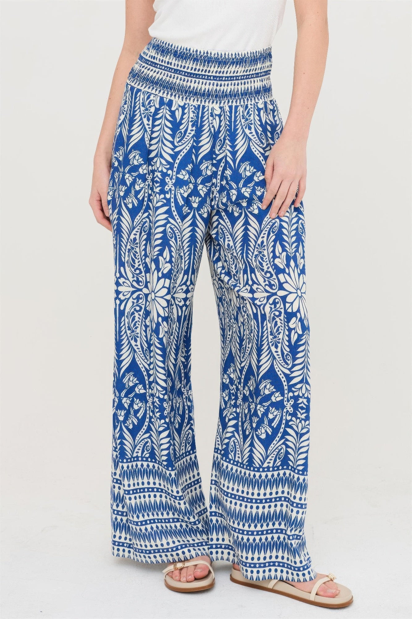 Smocked Waist Floral Pants by Royal Closet