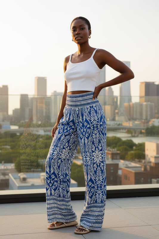Smocked Waist Floral Pants by Royal Closet