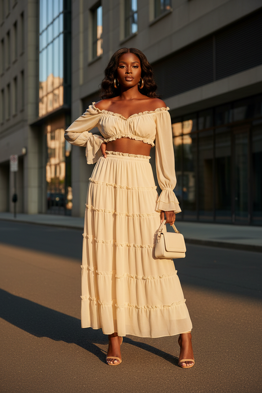 Strapless sexy short top+cake skirt two-piece set by eprolo