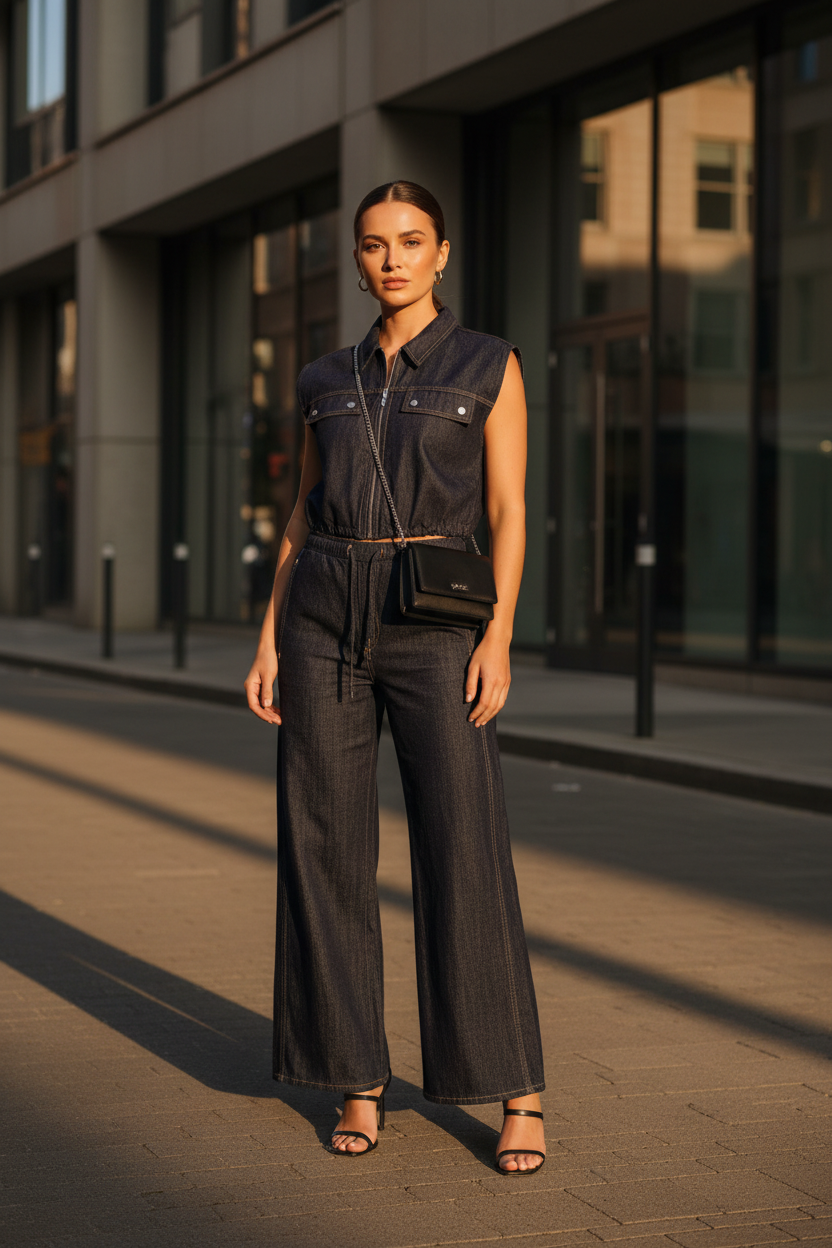 Sleeveless Two-Piece Denim vest+Denim pants by eprolo