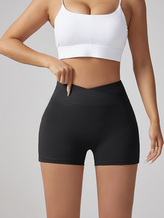V-waist Stretch Yoga Workwear, Pocket Button Tight Pants, Women's Peach Hip Running And Fitness Shorts by Royal Closet