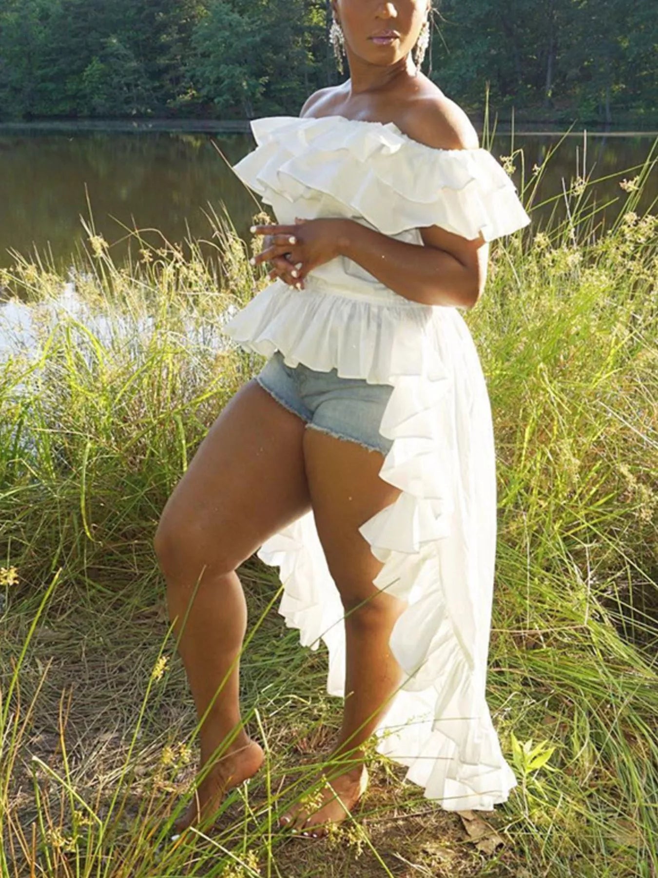 Ruffle Off-Shoulder High-Low Blouse by Trendsi