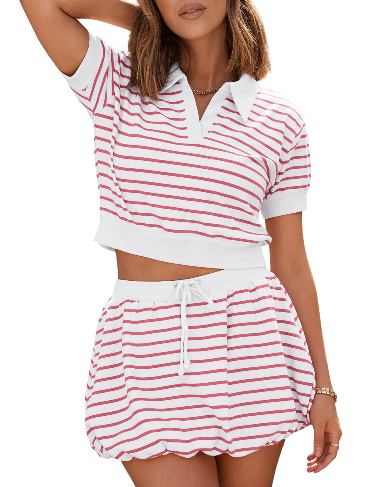 Fisoew Womens Stripped Skort Set and Top by Royal Closet