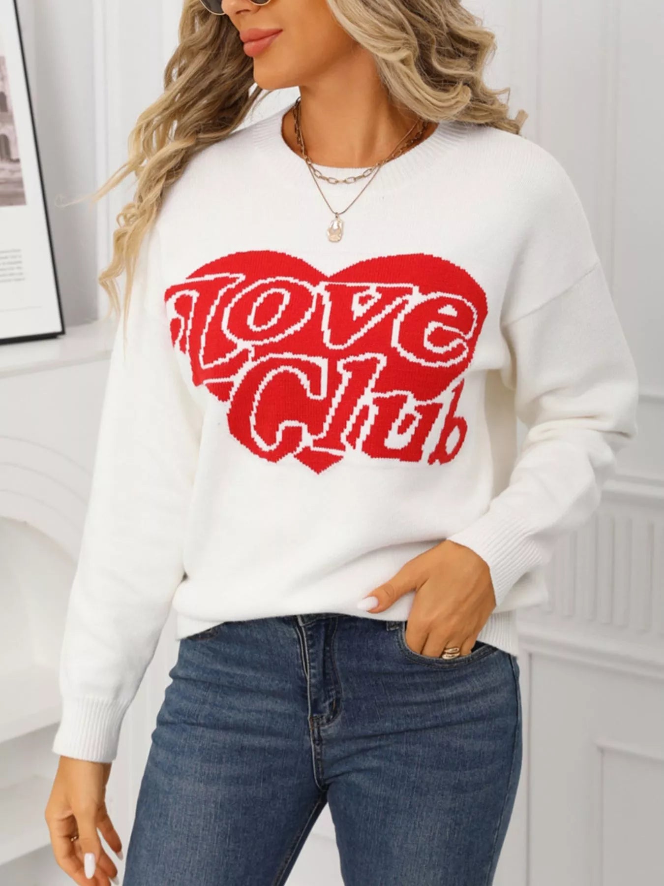 Valentine's Day Love Club Heart Graphic Sweater by Trendsi