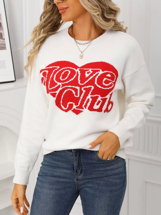 Valentine's Day Love Club Heart Graphic Sweater by Trendsi