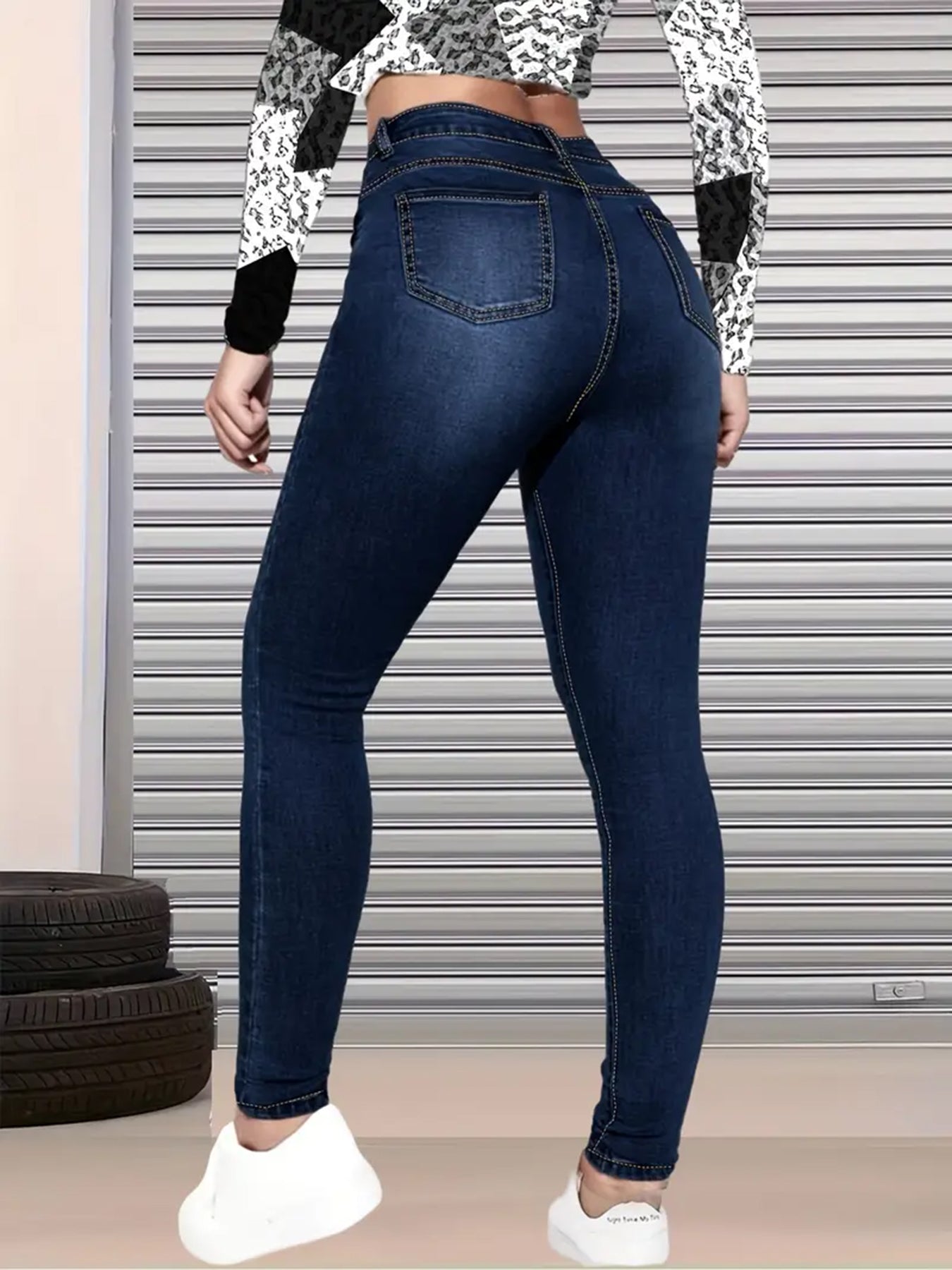 New Womens Ripped Nine Quarter Cut Jeans by Royal Closet