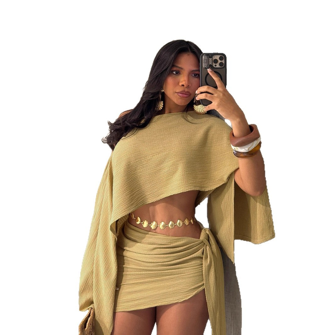 Off-shoulder Top And Tie-front Bodycon Skirt Set by Royal Closet