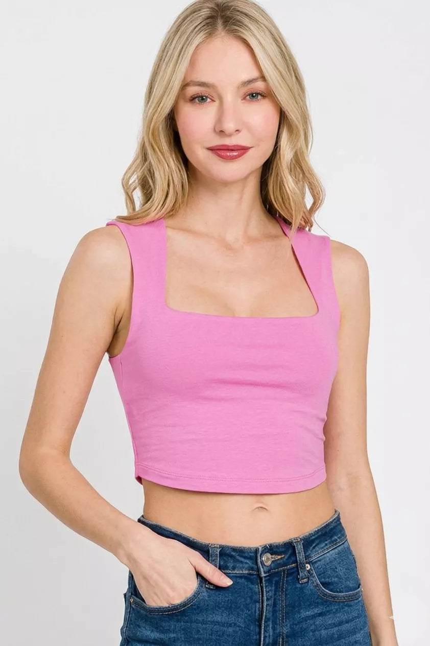 Zenana Double Layered Square Neck Cropped Tank Top by Trendsi