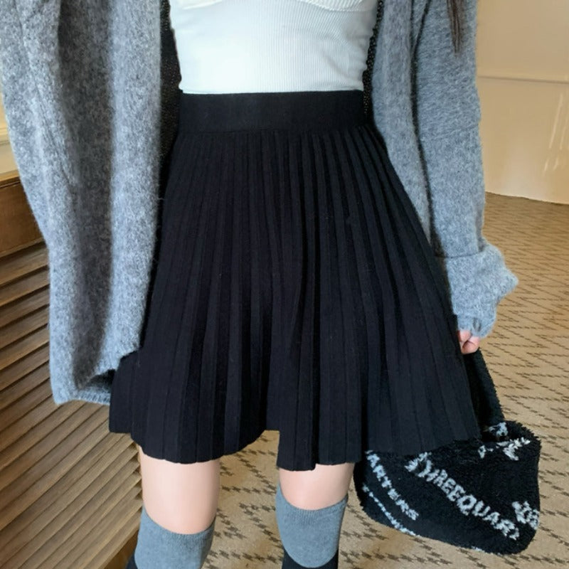 High-waisted A-line Figure-flattering Designer Knit Mini Skirt Versatile And Stylish by Royal Closet