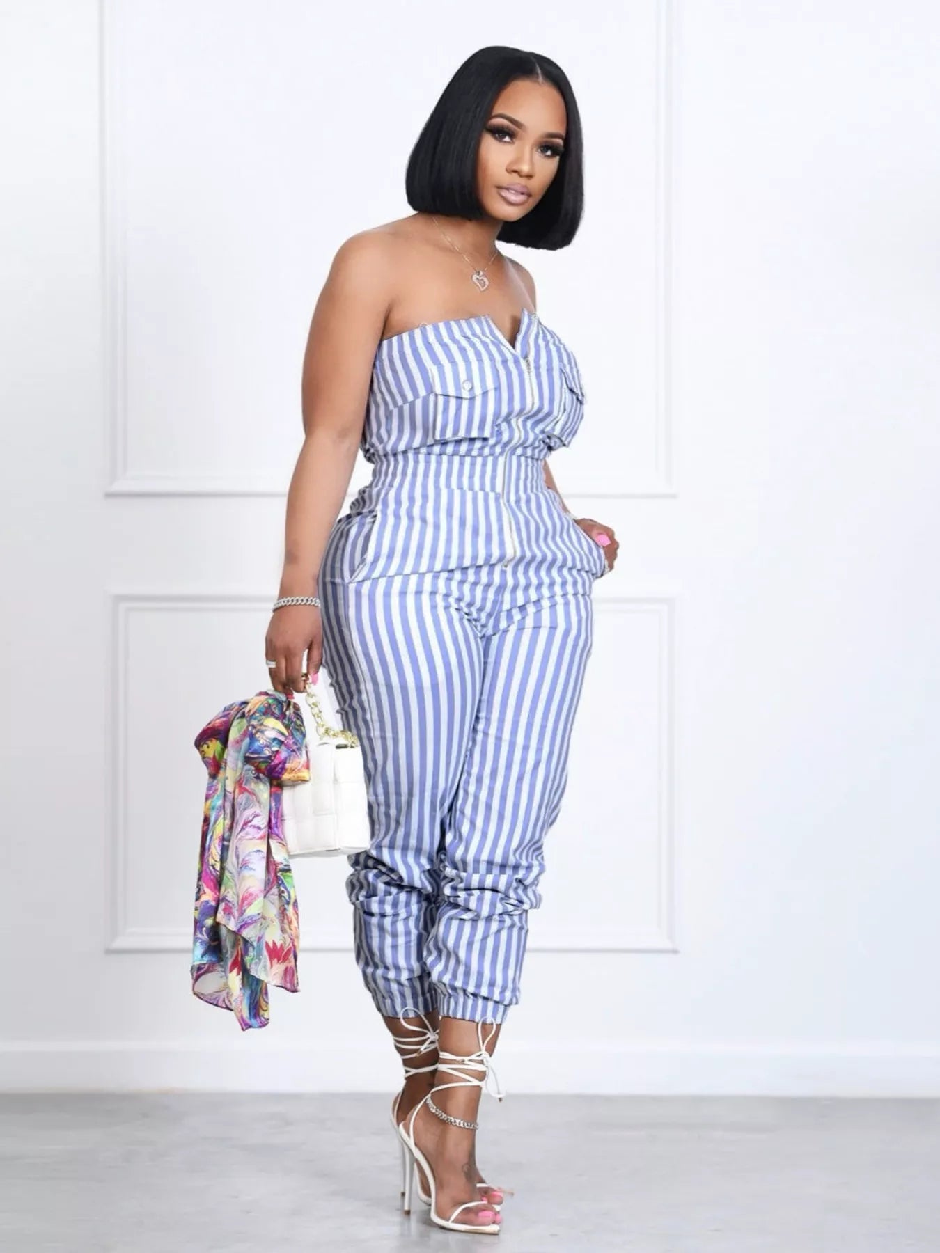 Striped Tube Casual Jumpsuit by Trendsi