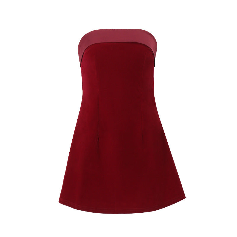 Ins Slim Tube-top Dress Fashion Zipper A-line Short Dresses Party Evening Clothing For Women by Royal Closet