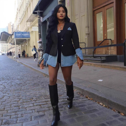 Casual Womens Patchwork Denim Blazer