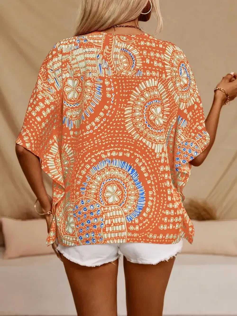 Printed V-Neck Half Sleeve Top by Trendsi