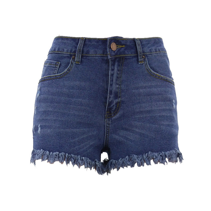Womens Ripped Stretch Denim High-Waist Shorts by Royal Closet