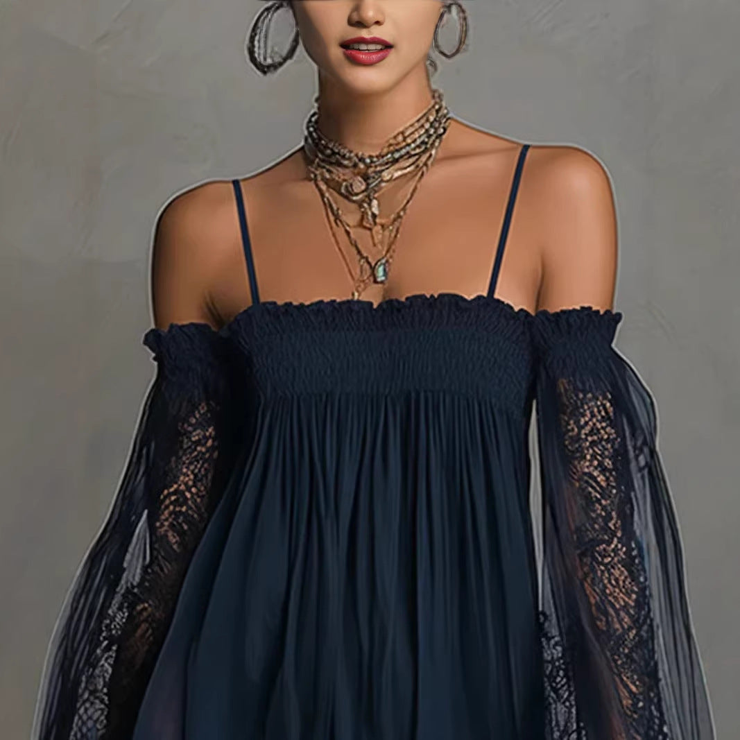 Womens Long-sleeve Lace Slip Dress by Royal Closet