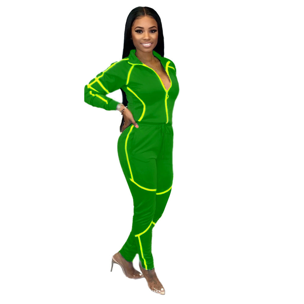 Womens Casual Sportswear Set With Unique Patchwork And Solid Colors by Royal Closet