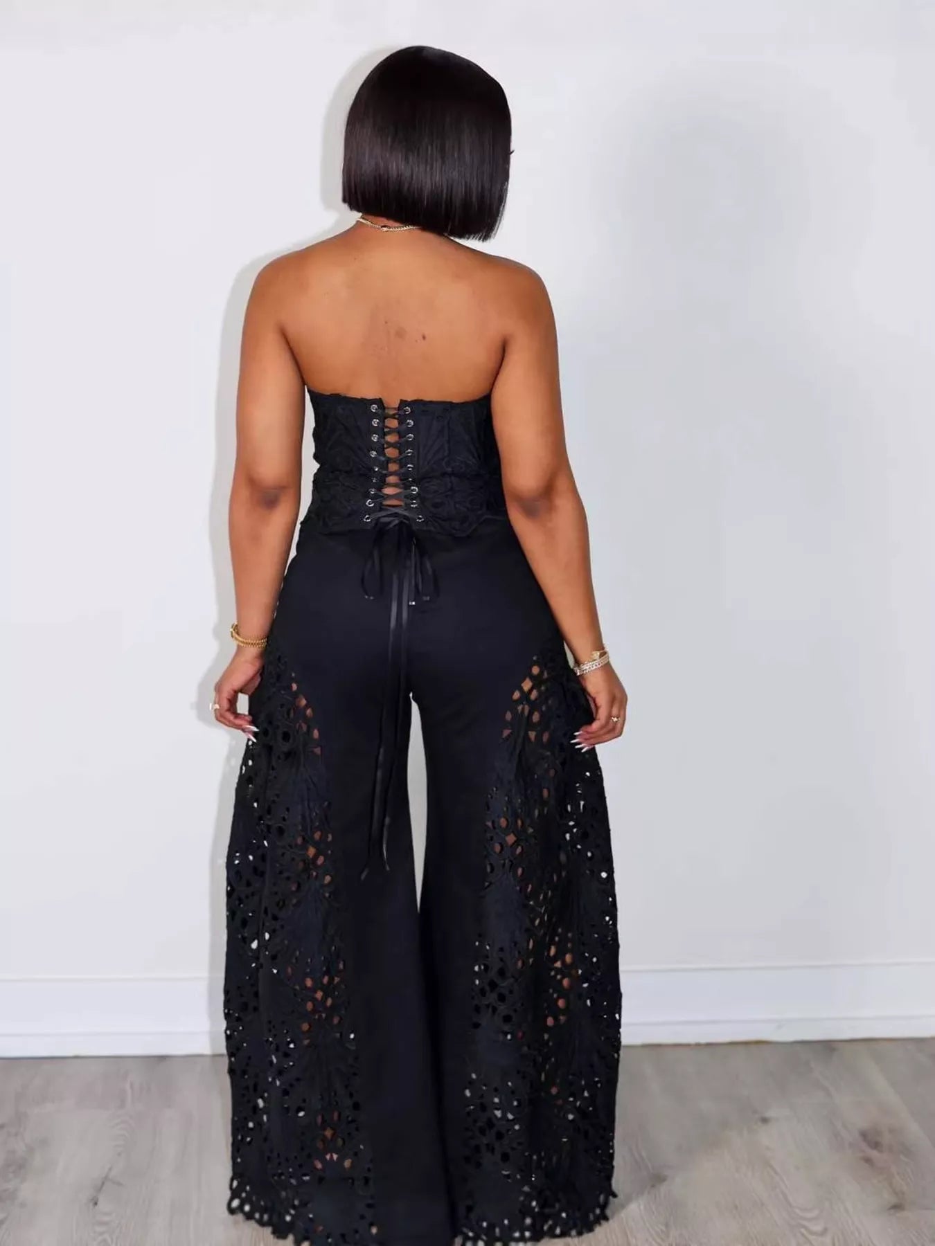 Cutout Tube Top and Wide Leg Pants Set by Trendsi