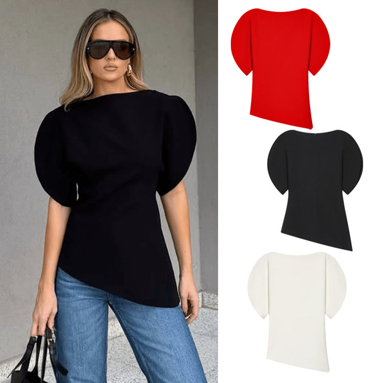 Slim-fit Crewneck Top With Puff Sleeves by Royal Closet