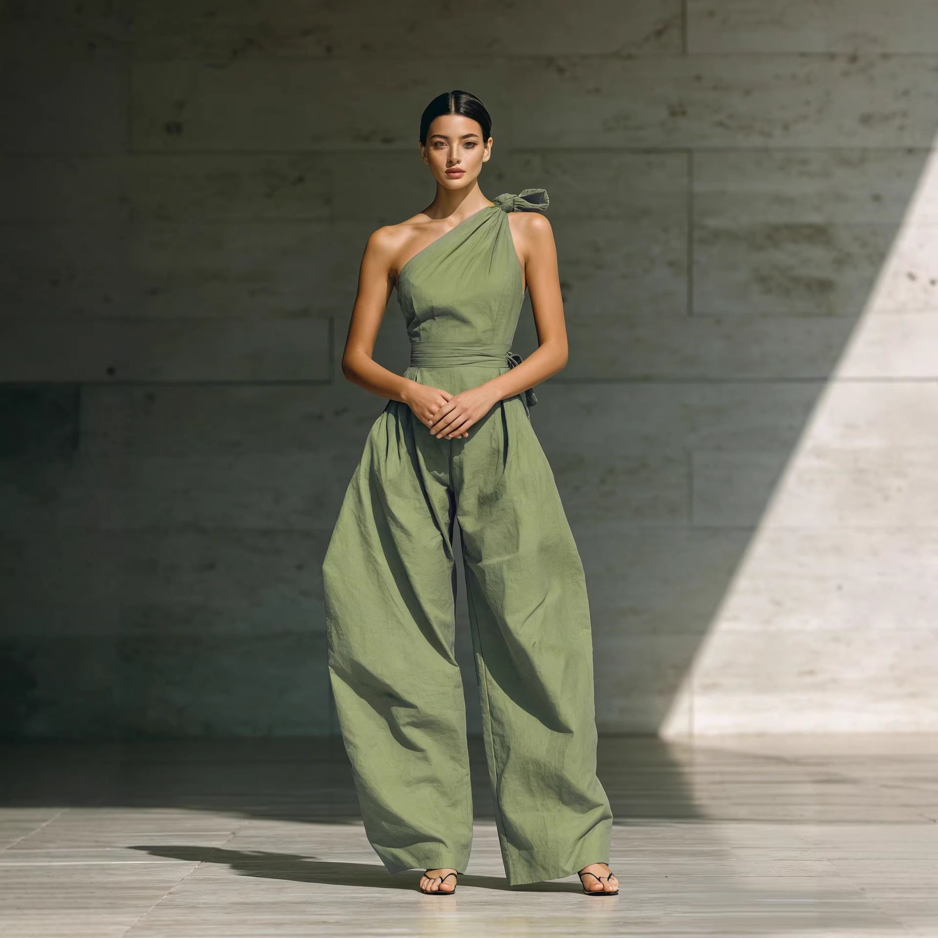 Womens Off-Shoulder Belted Jumpsuit by Royal Closet