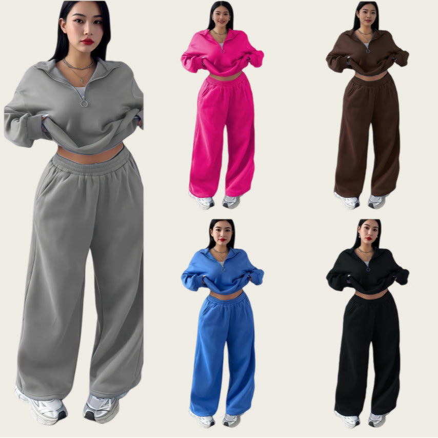 Womens Half-Zip Pullover Hoodie And Pants Two-Piece Set by Royal Closet