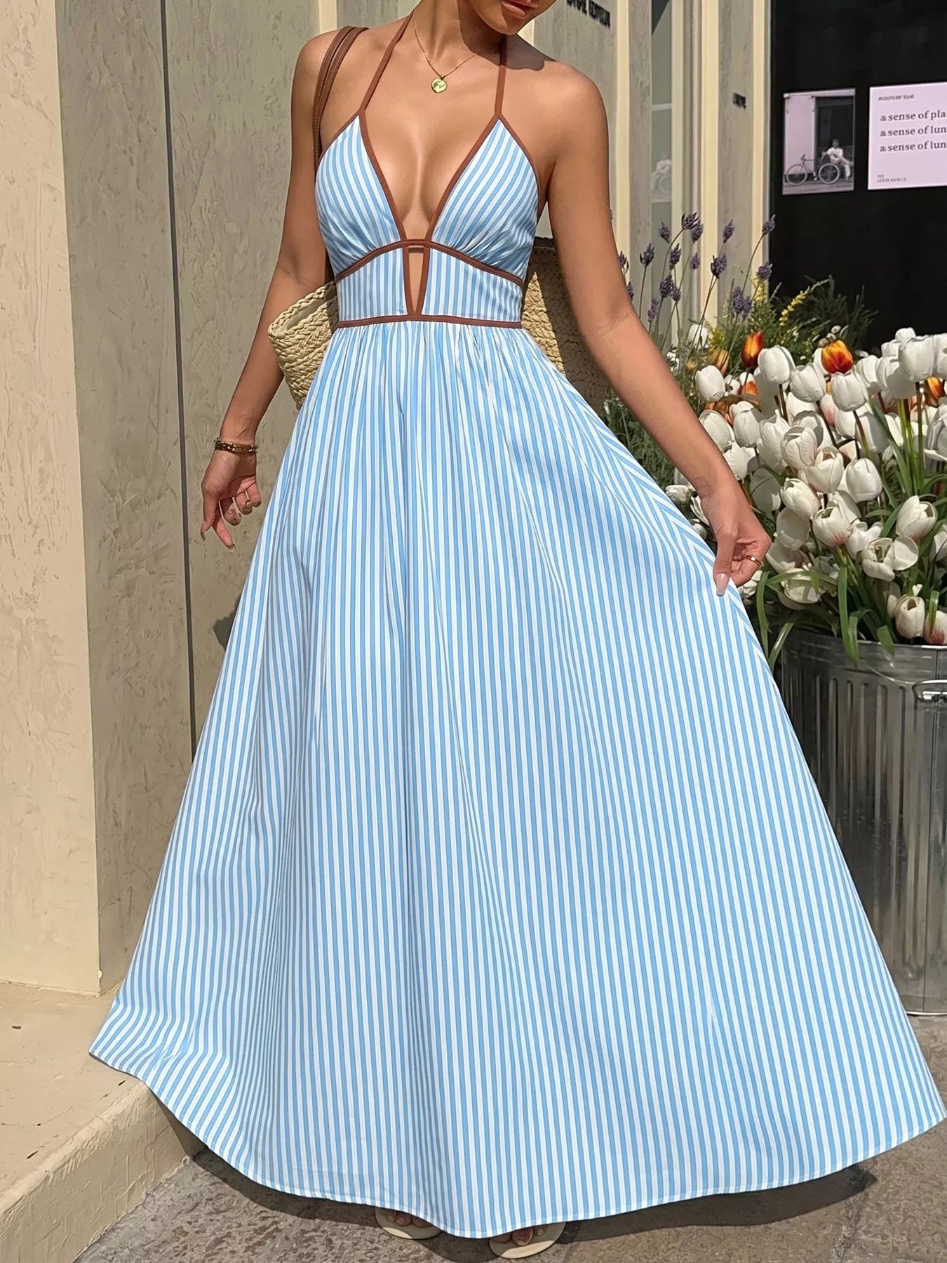 Striped Halter Neck Maxi Dress by Trendsi