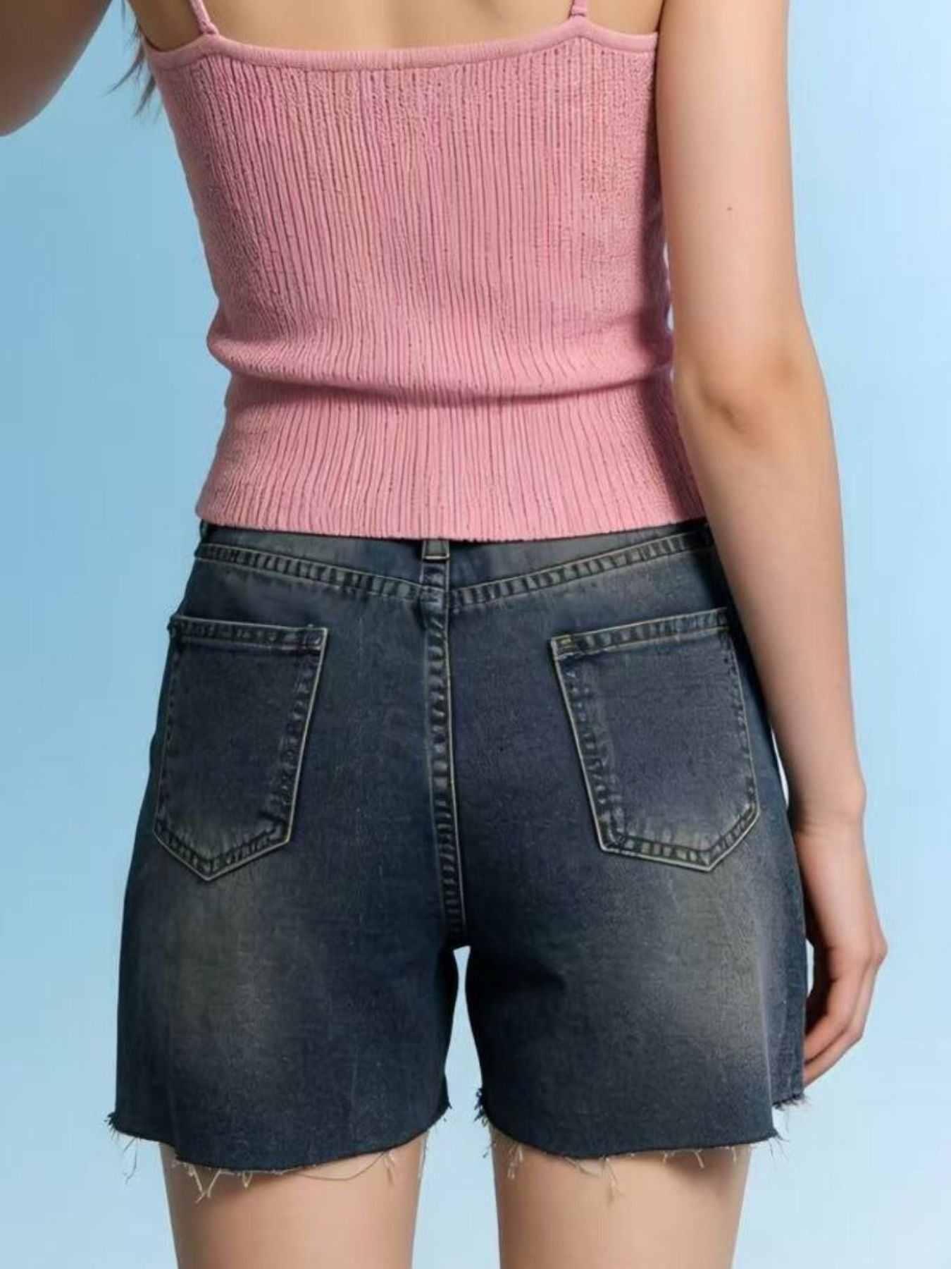 Distressed Slit Denim Shorts by Trendsi