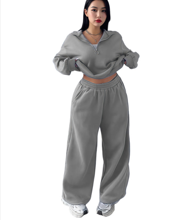 Womens Half-Zip Pullover Hoodie And Pants Two-Piece Set by Royal Closet