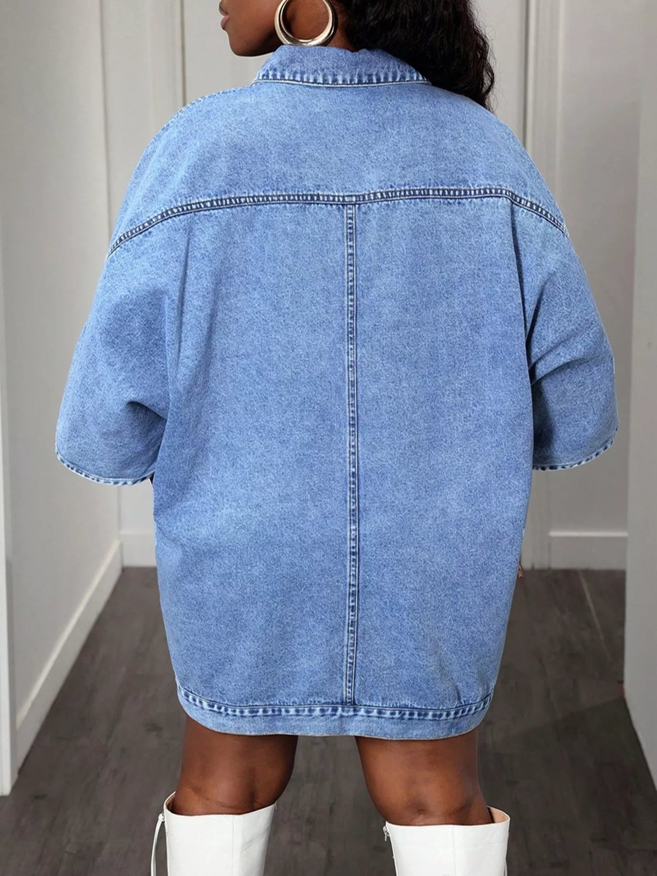 Oversized Batwing Sleeve Denim Top by Trendsi
