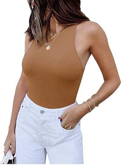 ReoRia Womens Sexy Sleeveless Racer Back Halter Neck Bodysuit by Royal Closet