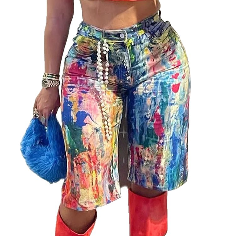 Fashionable Casual Straight-leg Pants Painted Shorts by Royal Closet