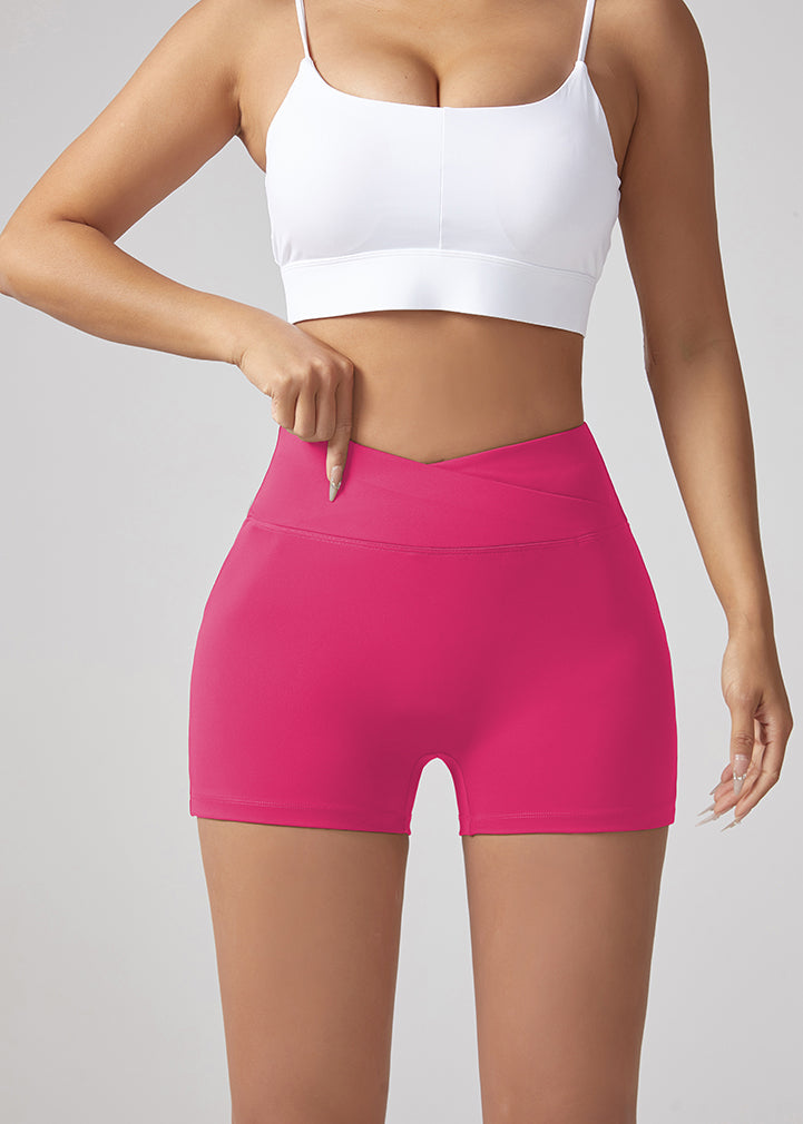 V-waist Stretch Yoga Workwear, Pocket Button Tight Pants, Women's Peach Hip Running And Fitness Shorts by Royal Closet