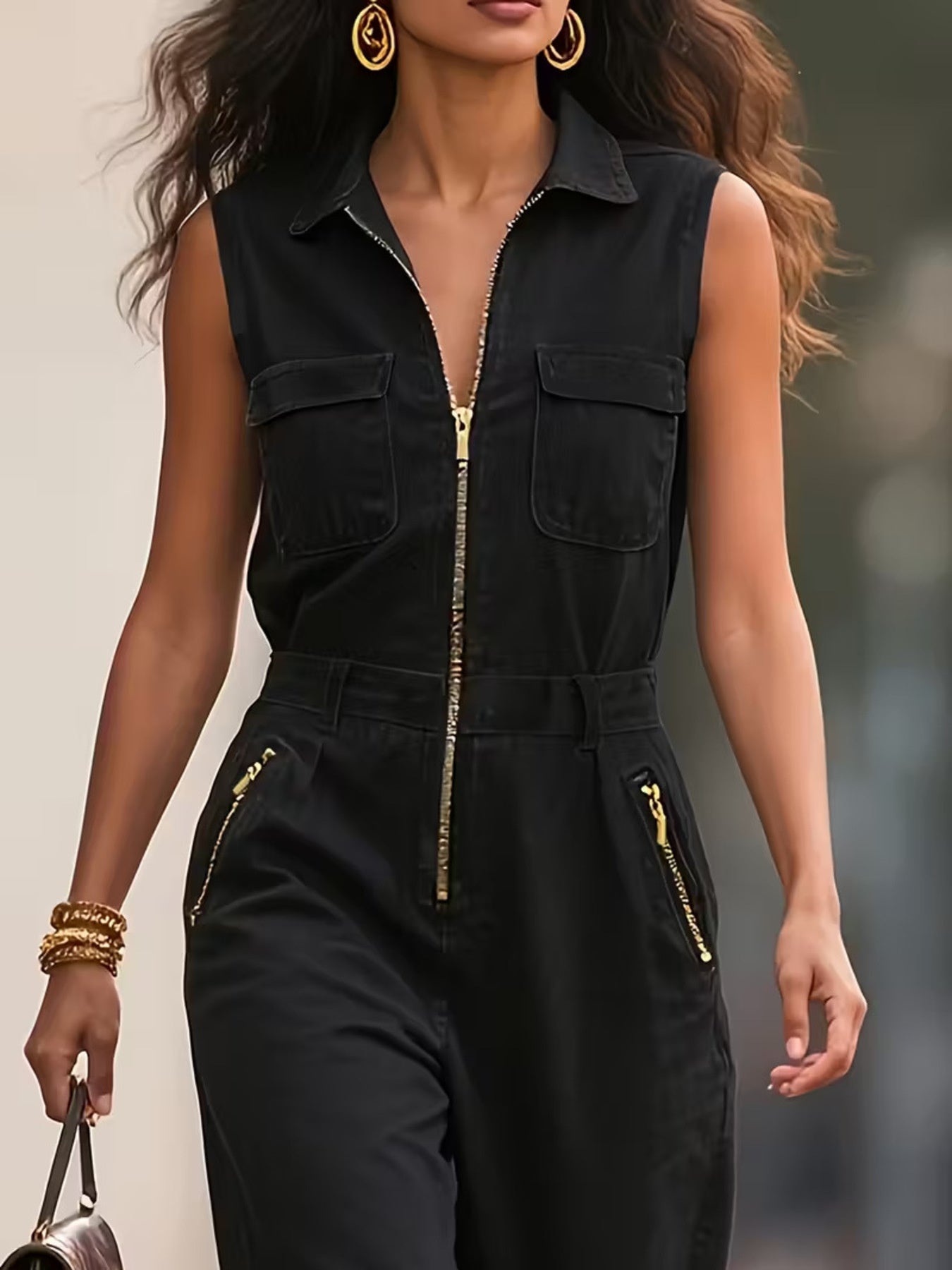 Womans Sleeveless Zip-Up Jumpsuit by Trendsi
