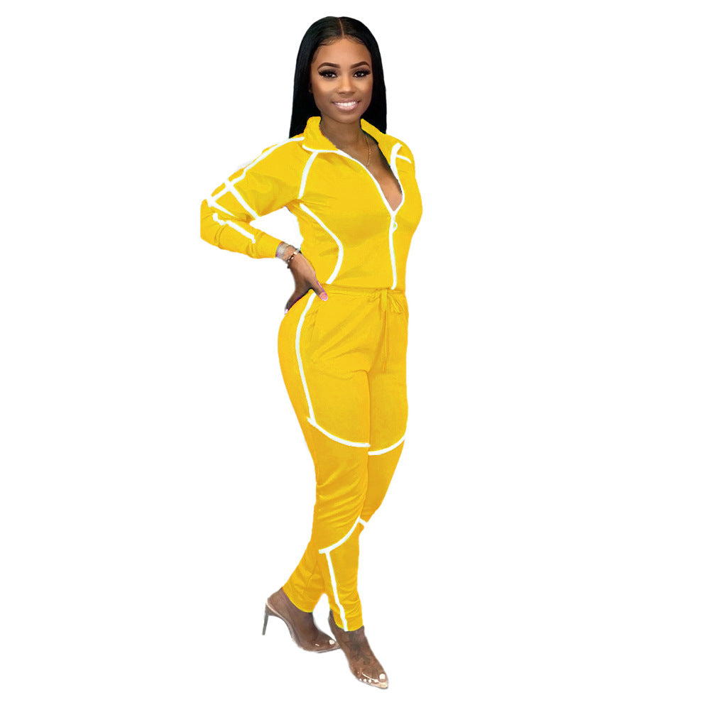 Womens Casual Sportswear Set With Unique Patchwork And Solid Colors by Royal Closet