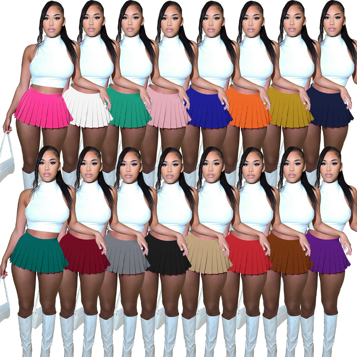 Solid-color Mini Pleated Skirt by Royal Closet