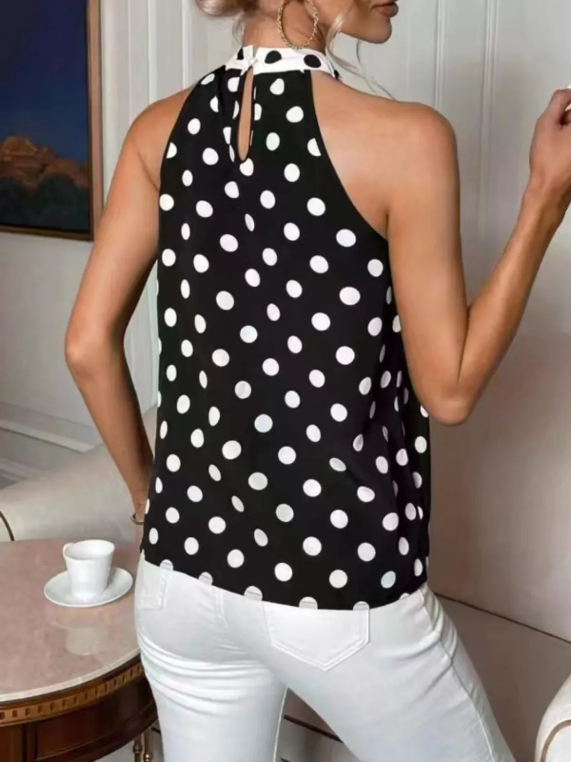 Polka Dot Tie Front Cami by Trendsi
