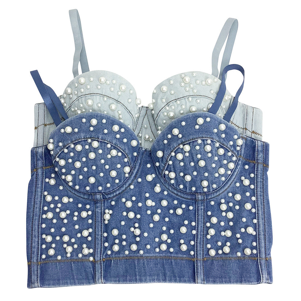Womens Denim Bustier Vest by Royal Closet