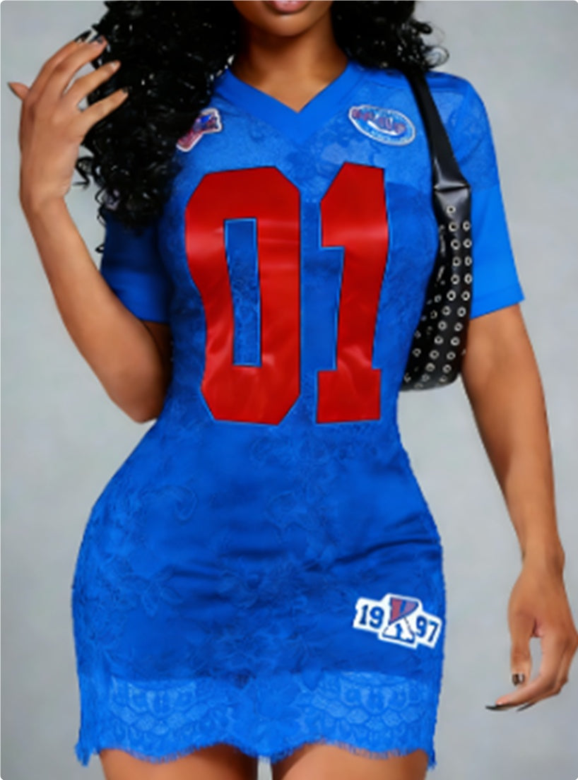 Women's Lace Embroidered Letter Dress by Royal Closet