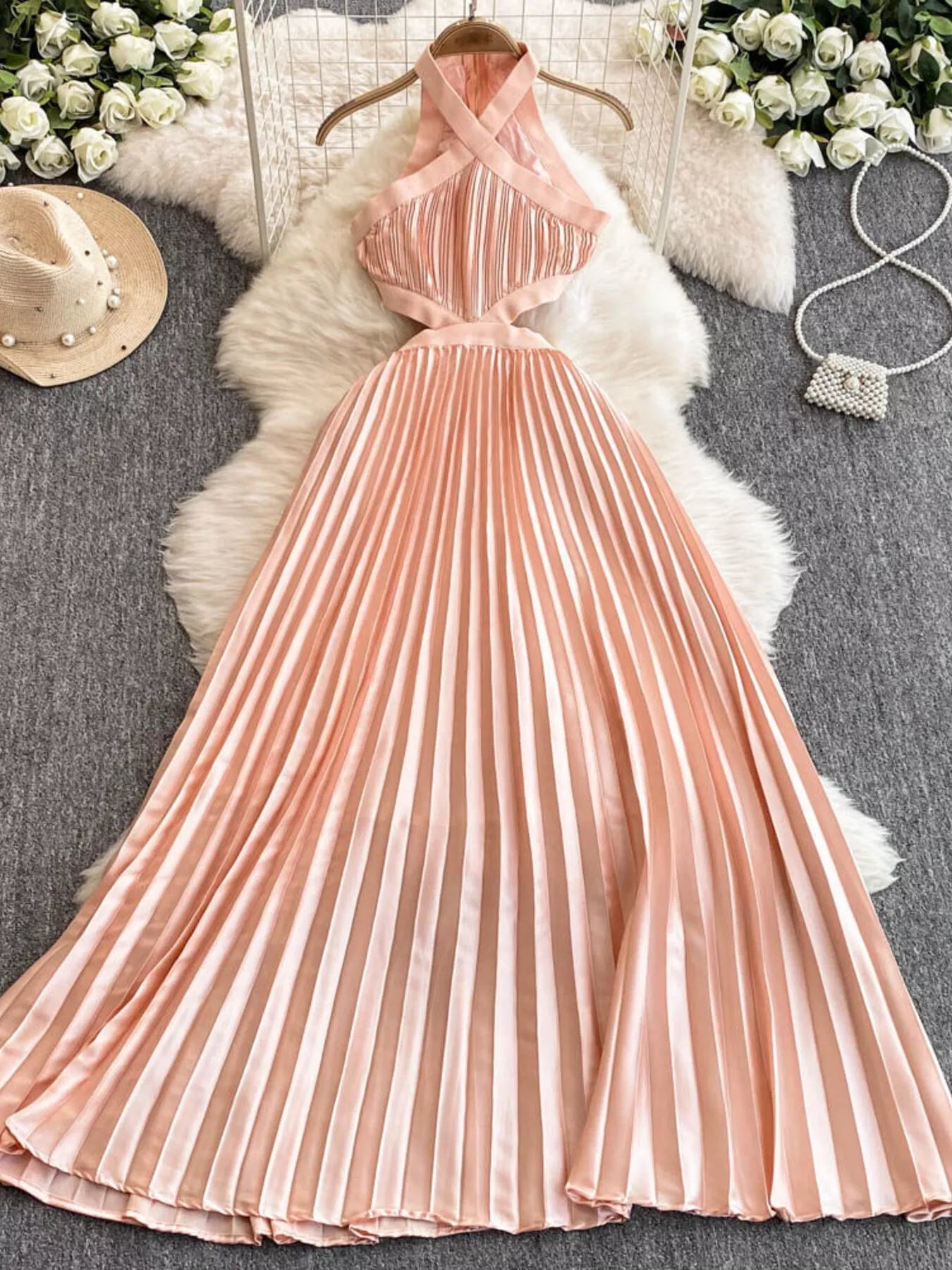 Halter Neck Pleated Maxi Dress by Trendsi