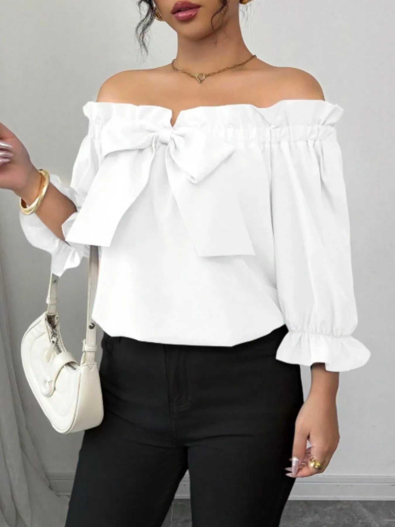 Bow Flounce Sleeve Blouse by Trendsi