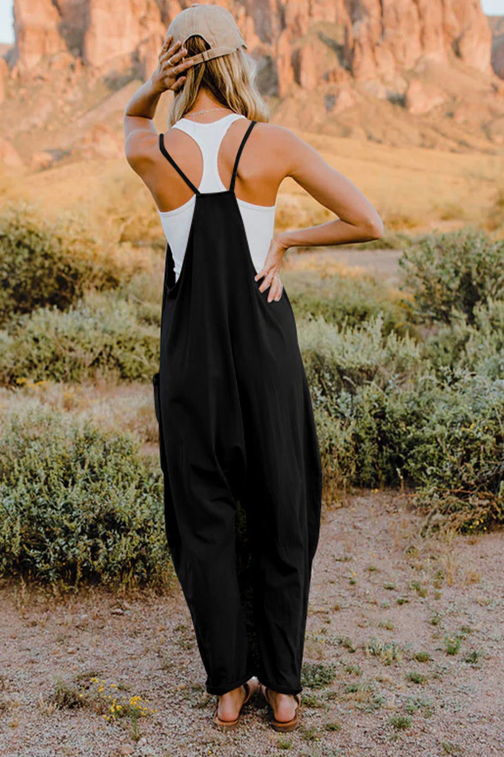 Double Take Full Size V-Neck Sleeveless Jumpsuit with Pockets by Trendsi