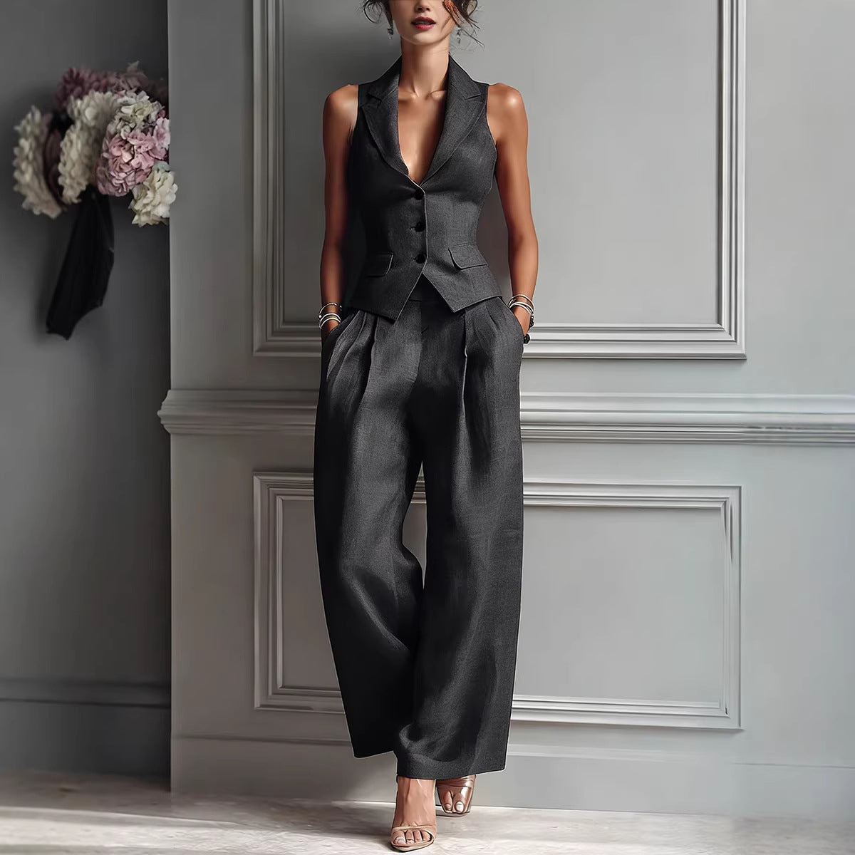 Casual Single-breasted Vest And Casual Pants Set by Royal Closet